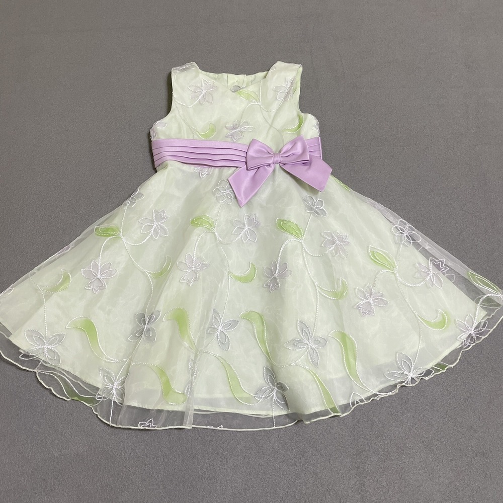 Dress Girls Sz 3T Green Lavender‎ Layered Sheer Embroidered Bow 90s Puff Fancy - Picture 3 of 16